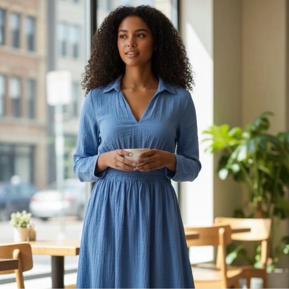 Area Stars Rachel Long Sleeve Dress In Blue Size Large NWOT